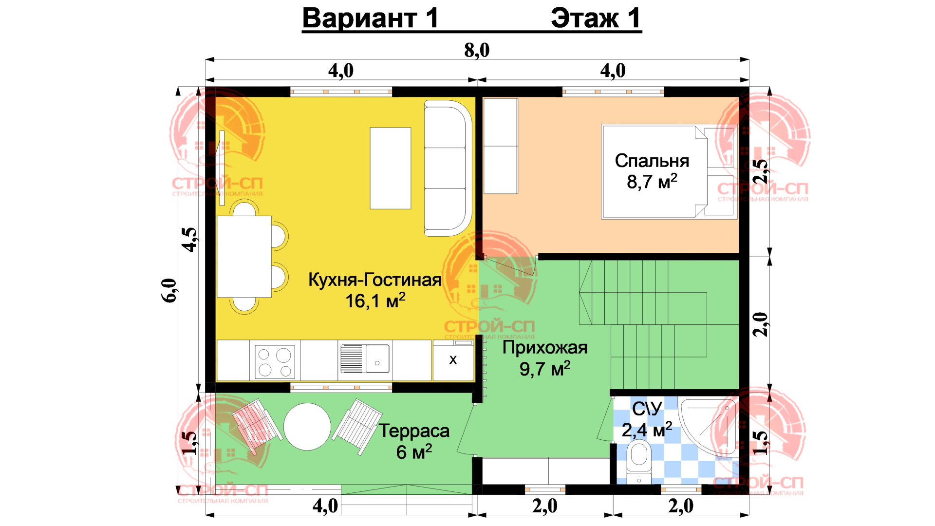 ⛪️ Проект двухэтажного каркасного дома Питер-1 8 на 6 цена под ключ в  Сосновом бору