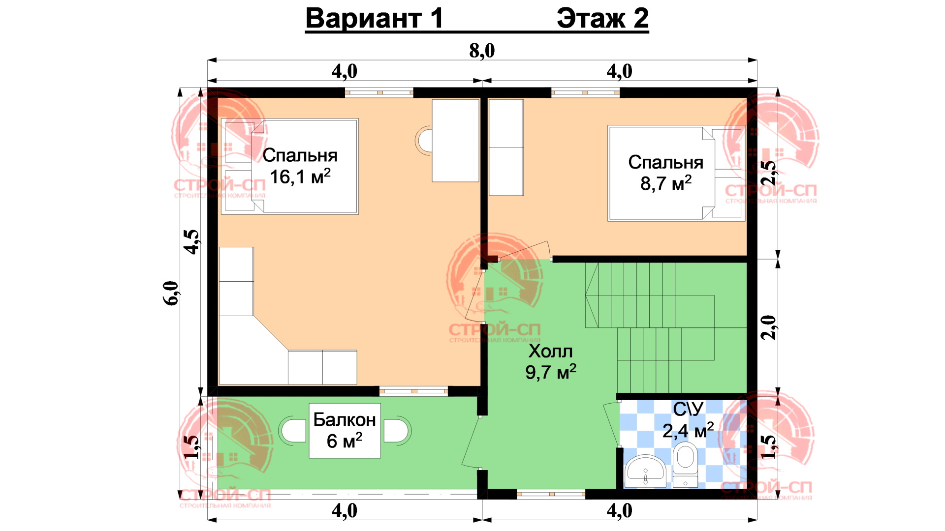 ⛪️ Проект двухэтажного каркасного дома Питер-1 8 на 6 цена под ключ в  Сосновом бору