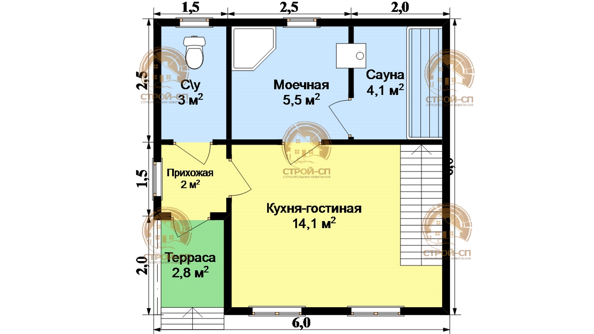 ⛪️ Проект бани из бруса ДБ02 цена под ключ в Сосновом бору